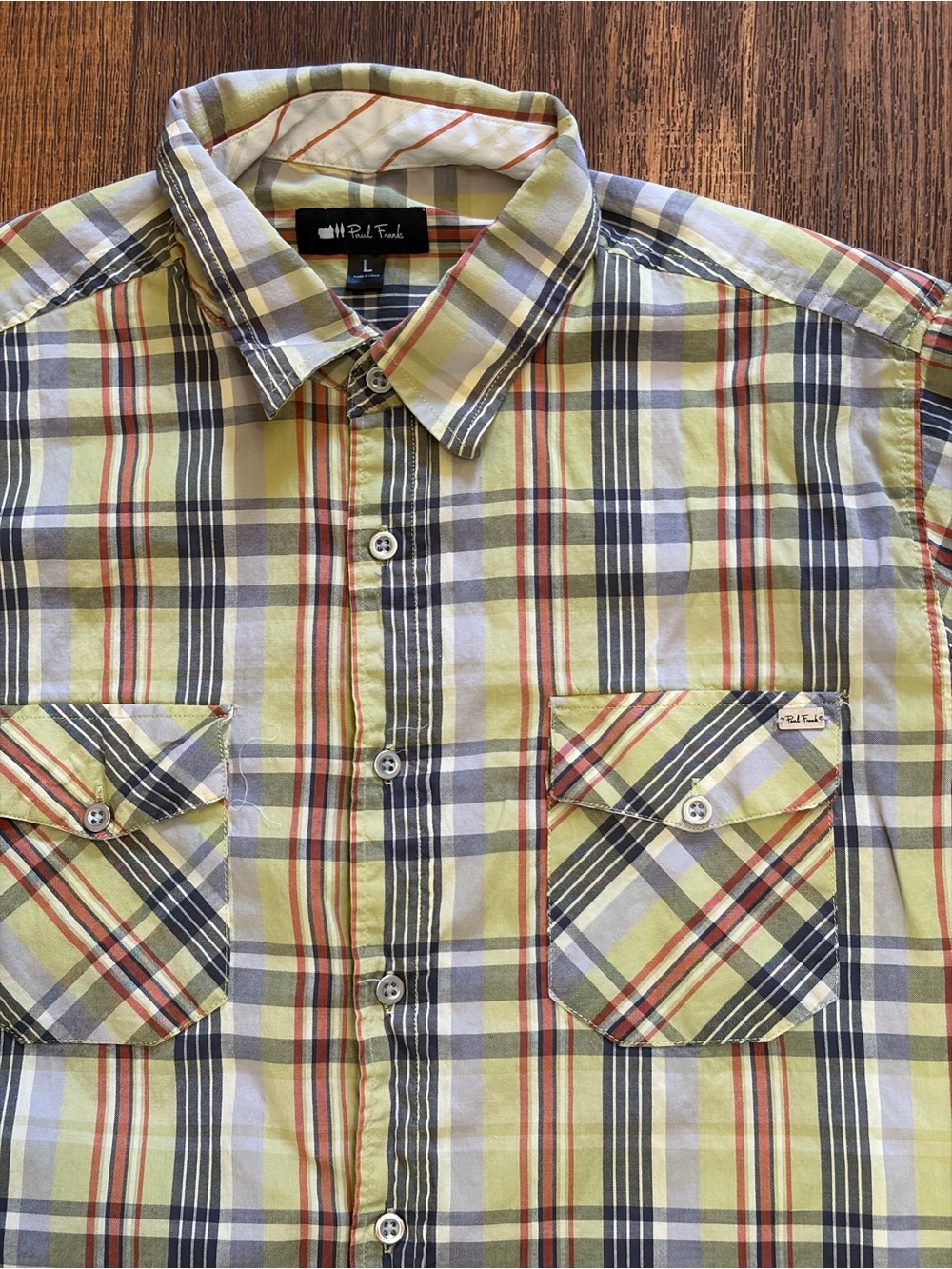 Men's Paul Frank Shirt Multicolor Button-Down L Cotton Outdoor‎ Hike Camp Plaid